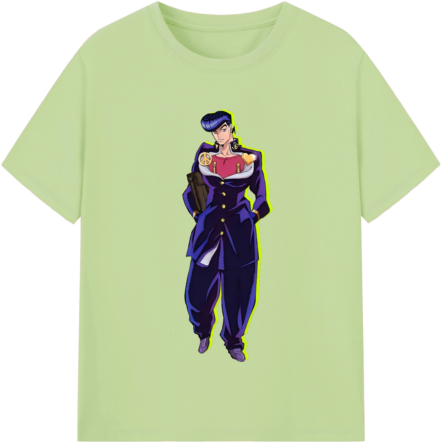 （画像用） ジョジョの奇妙な冒険 ひがしかた じょうすけ JoJo's Bizarre Adventure Higashikata Josuke 綿100％半袖Tシャツ（フロントプリント）